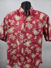 Pierre Cardin Hawaiian Shirt Large Red Floral Pineapple Pocket Aloha Camp Men
