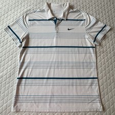 Nike Mens Fit Dry Golf Polo Sz L Collared Blue White Striped Short Sleeve Retro