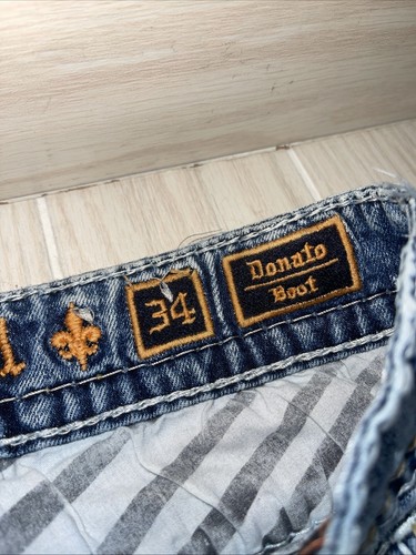 Rock Revival Jeans "Donato" Destroyed Leather Inserts Boot 34 X 30 - Picture 8 of 12