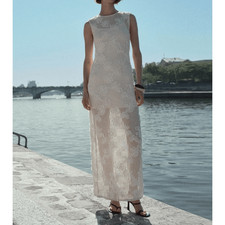 Mango Floral Applique Open Stitch Dress Ecru Large NEW