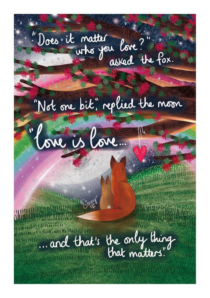Fox Under the Moon Love is Love - Thoughtful Illustrated Greeting Card