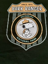 Green Snoopy Bark Ranger Voyageurs National Park T Shirt Peanuts Wms M, Child XL