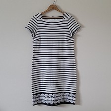 Talbots Dark Navy White Stripe French Terry Sweater Dress Size Medium M