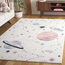 Carousel Kids 100 Collection Area Rug - 4' x 6', Ivory & Orange, Transitional...