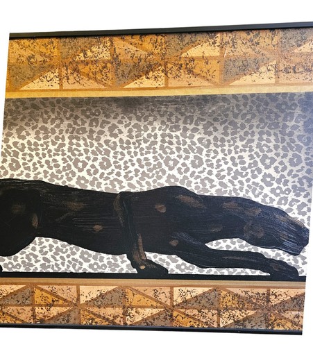 RIESIGES Art Deco Stil Black Panther Vintage Leinwand Gemälde gerahmt 60"x30" MCM Kunst - Bild 4 von 14