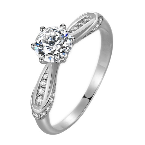 Anillo de compromiso único de plata 925 con banda de circonitas cúbicas de 6*6 mm de 1 quilate para mujer talla 4-9 - Imagen 1 de 16