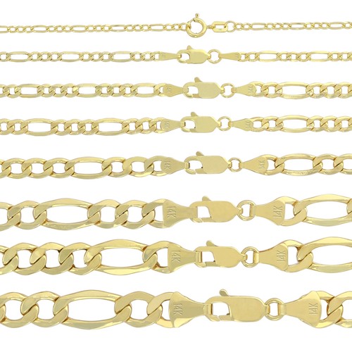 10K Real Yellow Gold 2mm-9mm Italian Figaro Link Chain Pendant Necklace 16"- 30" - Picture 12 of 108
