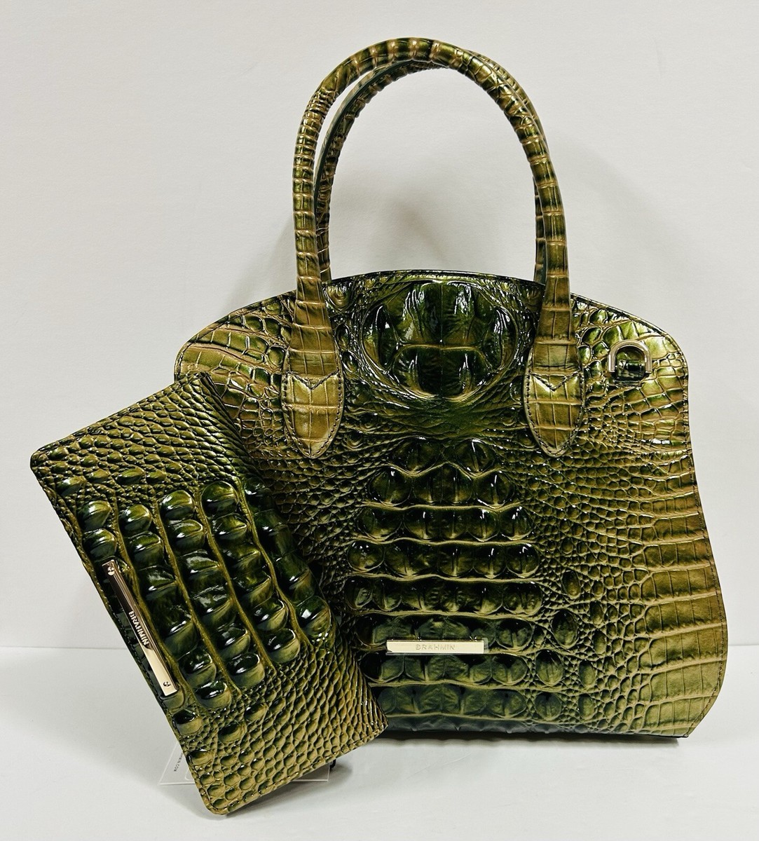 BRAHMIN NWT ROSETTA MATCHA GREEN MELBOURNE SATCHEL & ADY WALLET