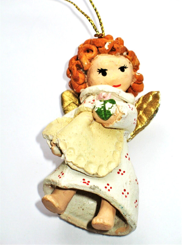 Vintage Handmade Clay Pixie ANGEL Christmas ORNAMENT Red Hair