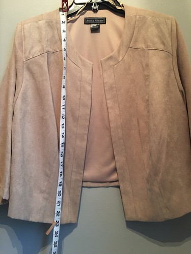 Jessica Howard Crop Jacket Bolero Women 14W Tan Faux Suede Open Front 3/4 Sleeve - 第 3/11 張圖片