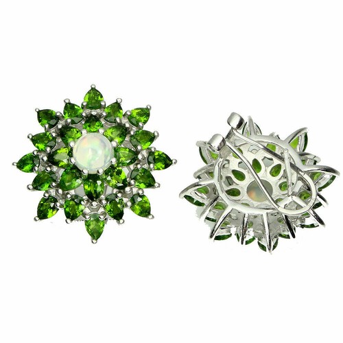 Shola Vero Naturalenaturale Prezioso Opale & Diopside Orecchini Sterling E176 - Picture 2 of 3