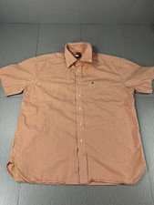 Mens Tommy Hilfiger Orange Checked Casual Button Up Shirt Short Sleeve Size XL