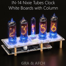 IN-14 Nixie Tubes Clock -Tubes Column Sockets Temp sensor- White Boards 4 TUBES