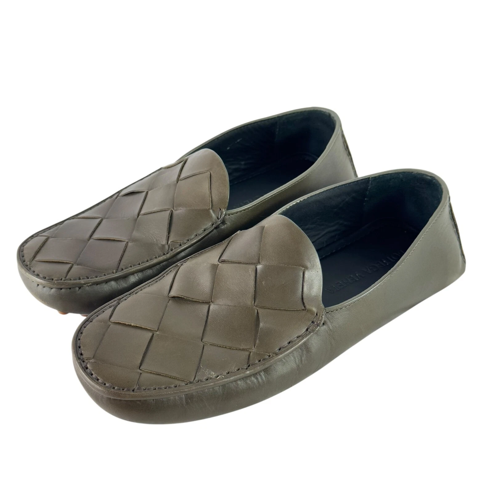 Mocassini driver BOTTEGA VENETA verde kaki Douglas intrecciato tessuto 39 5 6 5US