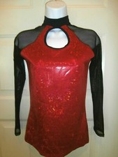 NEW NWT Body Wrappers Top SZ MED RED BLACK METALLIC DANCE SKATE BALLET JAZZ