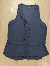 Banana Republic Blouse Women  s XS Dark Blue Ruffles V-neck Sleeveless Sheer