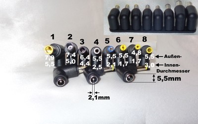 8 Steckeradapter Set Buchse Stecker Acer Asus HP Compaq Dell Samsung Sony #8V
