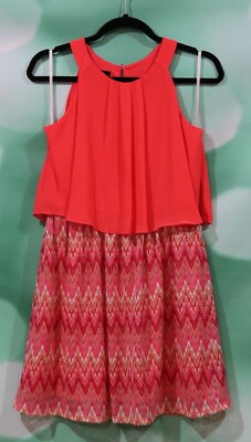 Amy Byer Girls Size 16 Orange Multi Color Knit Overlay Fully Lined Dress
