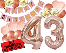 43rd Birthday Decorations For Her - Pink and Rose Gold Theme - Balloons, Banner