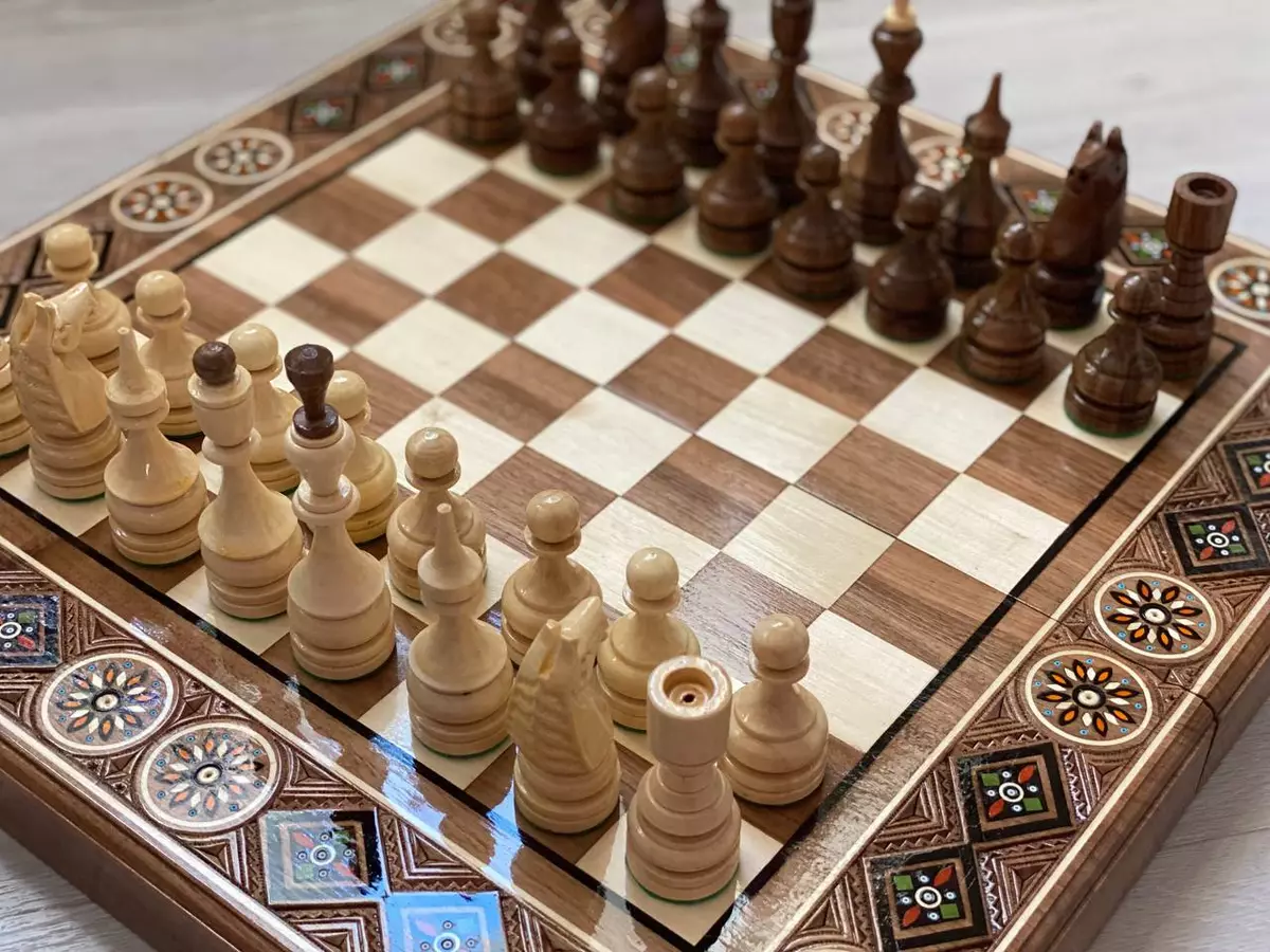 Handmade Chess Board, Wooden, 3 in one