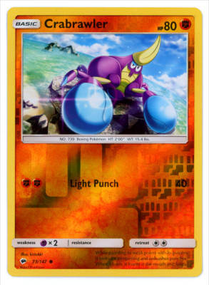 Pokemon Card Burning Shadows Crabrawler 73/147 Reverse Holo Common - NM/MT