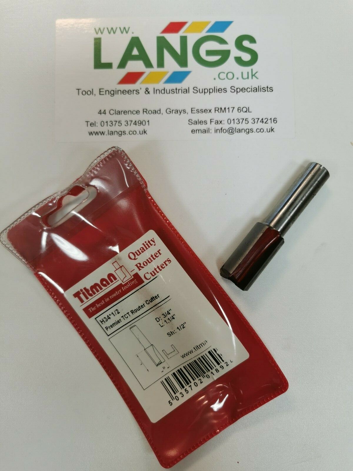 Titman Router Cutter - Two Flue Straight 3/4"" Dia - H34 - 1/2"" Shank TCT