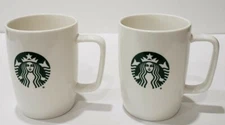 Starbucks Coffee Tea Mug Lot of 2 White with Green Siren Logo 10.8 Oz