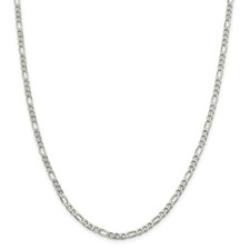 Sterling Silver 4mm Pave Flat Figaro Link Chain w/ Lobster Clasp 16" - 26"