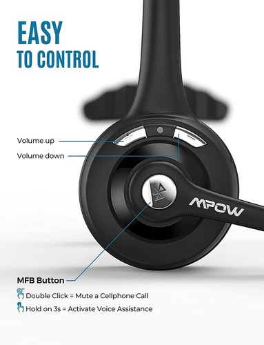 Mpow Bluetooth Headphone 5.3 Headset Driver Truck Noise Cancelling CVC 6.0 Mic - Picture 5 of 11