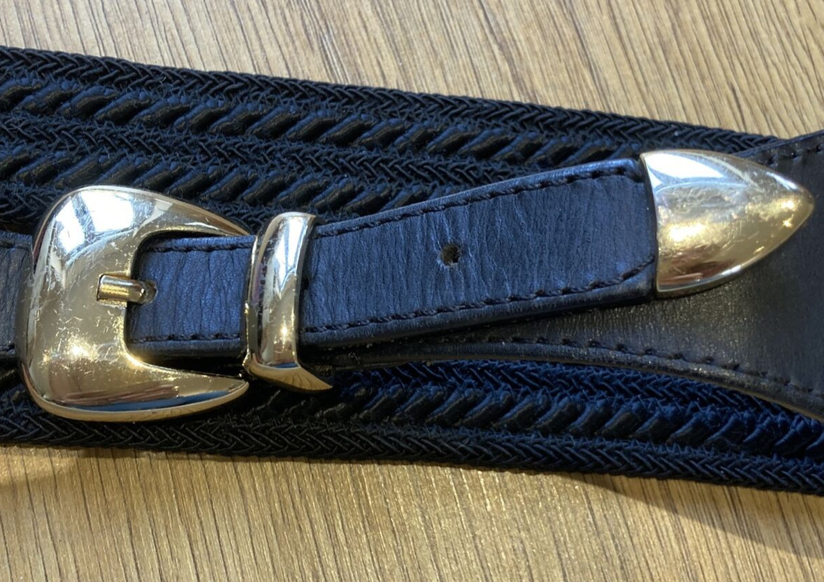 Temperley London Vintage Gold Buckle Black Leather/Braid/Bead Belt, Small Size 3