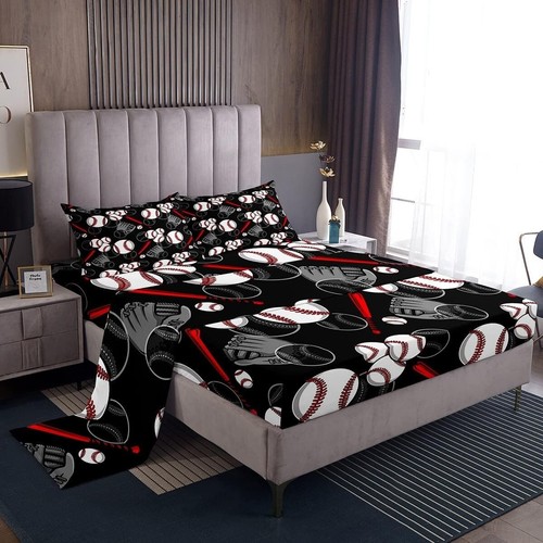 King Size Baseball Sheet Set - Ultra-Soft Sports Theme Bedding for all Ages - Picture 3 of 8
