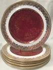 (5) Antique E.J.D Bodley 9.625 Inch Gold/Red Scattered Daisy Filigree PLATES