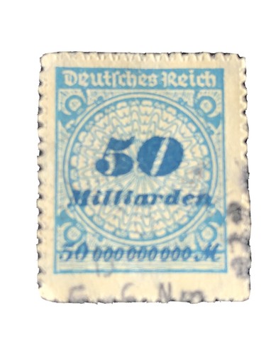 GERMANY, SCOTT # 309, 50mird.VALUE BLUE & DP BLUE 1923 NUMERALS SERRATE USED