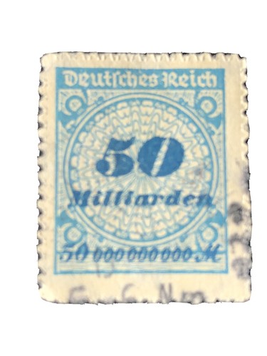 GERMANY, SCOTT # 309, 50mird.VALUE BLUE & DP BLUE 1923 NUMERALS SERRATE USED - Picture 1 of 3