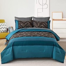 Comforter Set Size, 7 Pieces Blue and Black Stripe Bed in a Queen Teal Blue