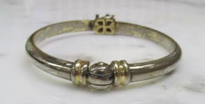 Vintage 2 Tone Sterling Silver Hinged Bangle Bracelet ~ 6-3/4