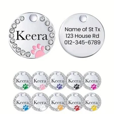 Personalized Diamond Dog Tag, Cat ID | Engraved Stainless Steel