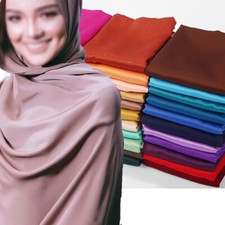 Women Satin Scarves Turban Plain Colors Long Shawl Wrap Female Headscarf Muslim