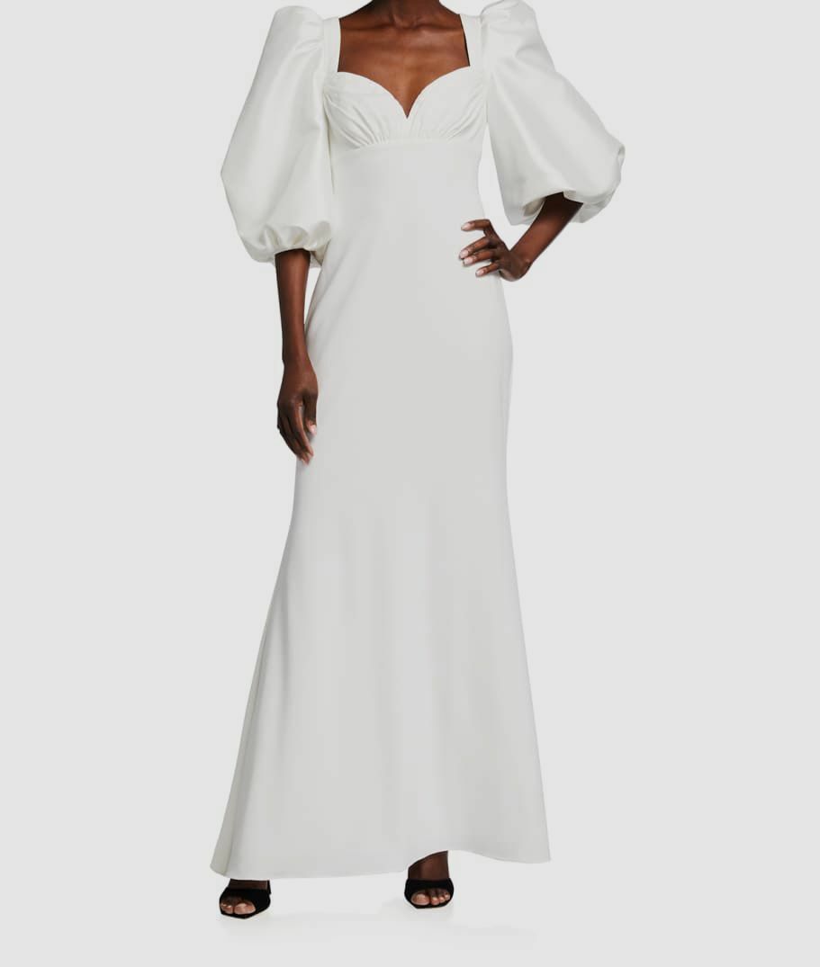 $750 Badgley Mischka Women's White Balloon Sleeve Column Gown Dress Size 4  | eBay