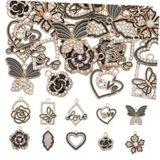 1 Box 40Pcs 10 Styles Rhinestones Charms Love Charm Bulk Heart Flower