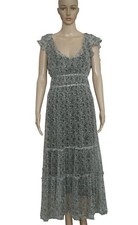 Free People Aurora Printed Floral Ruffle Ruched Cap Sleeve Sheer Midi Dress S