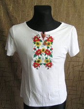 Fashion trend cotton T-shirt blouse Ukrainian vyshyvanka embroidery flowers