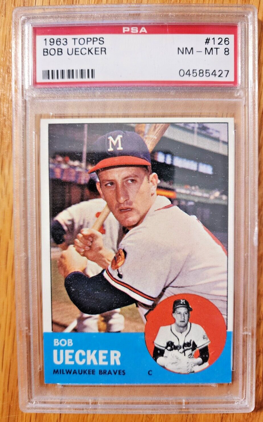 1963 Topps Bob Uecker #126 PSA 8 Milwaukee Brewers Braves Near Mint HOF