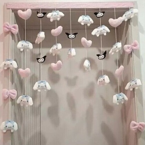 Kawaii Cinnamoroll Welpe & Kuromi Plüsch hängender Türvorhang mit rosa Herzen &
