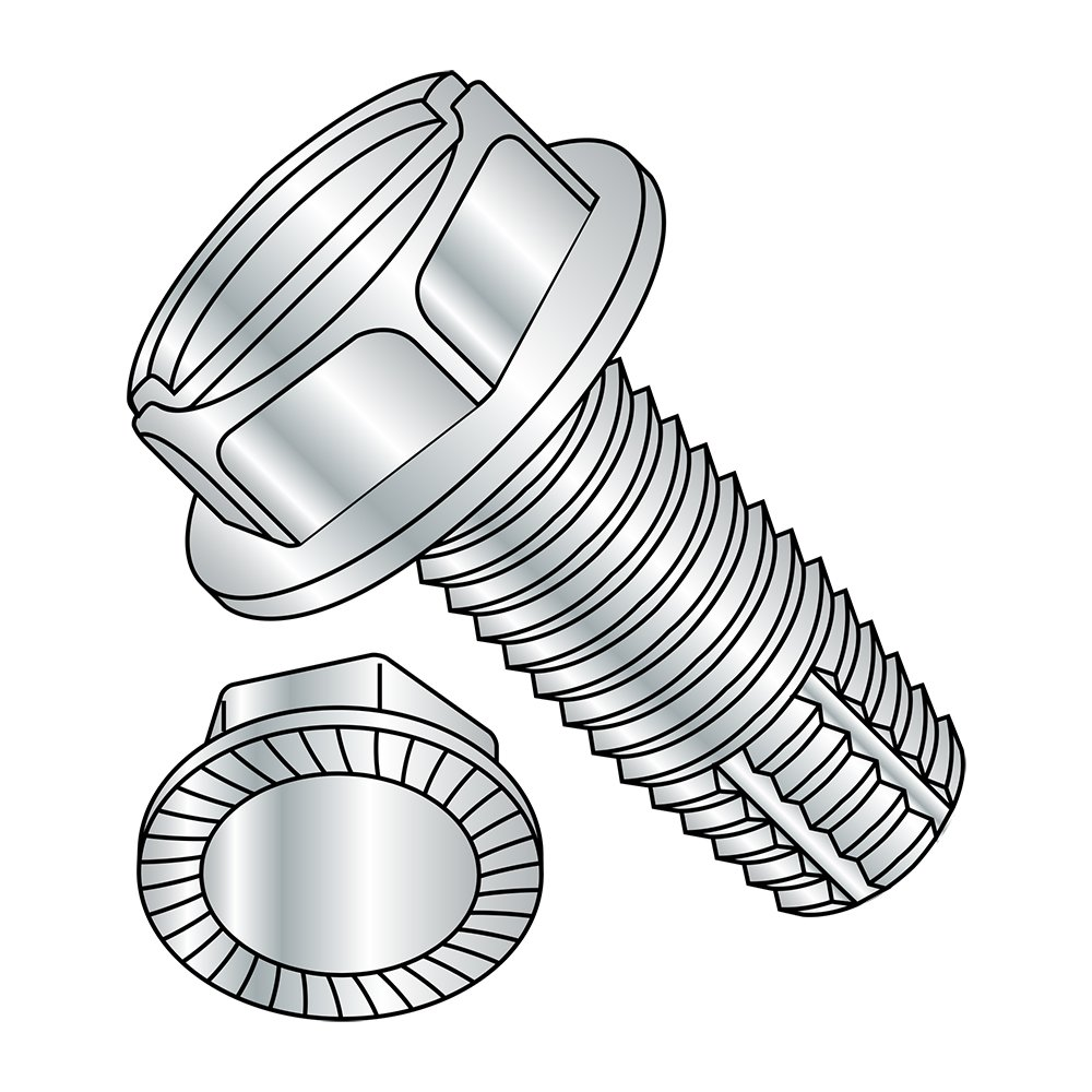 3724FSWS Steel Thread Cutting Screw, Zinc Plated Finish, Serrated Hex Washer Hea-image