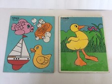 2 Vintage Playskool Wooden Puzzles Duck And For My Bath Puzzles