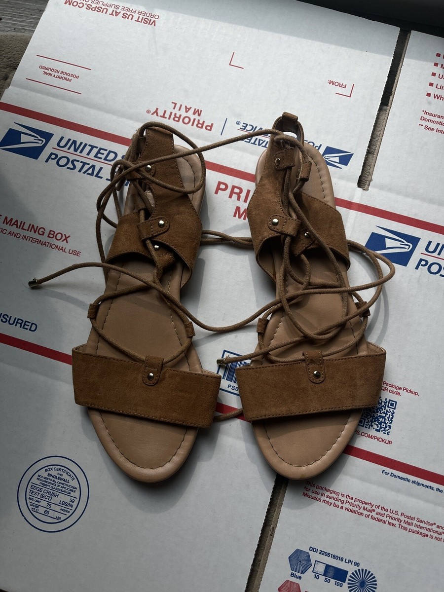 Aldo Women’s Size Lace Up Faux Suede BROWN Strappy Sandals