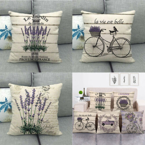 Dream Purple Lavender Potted Plants Retro Style Bicycle Throw Sofa Cushion Cover - Picture 1 of 35