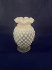 Mini Hobnail Fenton White Opalescent Bud Vase with Fluted Ruffle Edge