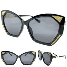 Oversized Classy Elegant Modern Retro Cat Eye Style SUNGLASSES Large Black Frame